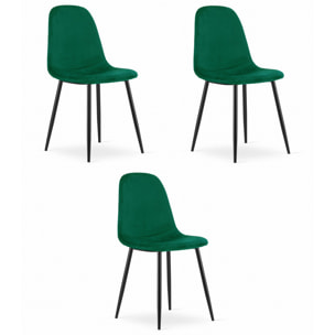 Set di 3 sedie Como in velluto verde bosco e gambe nere