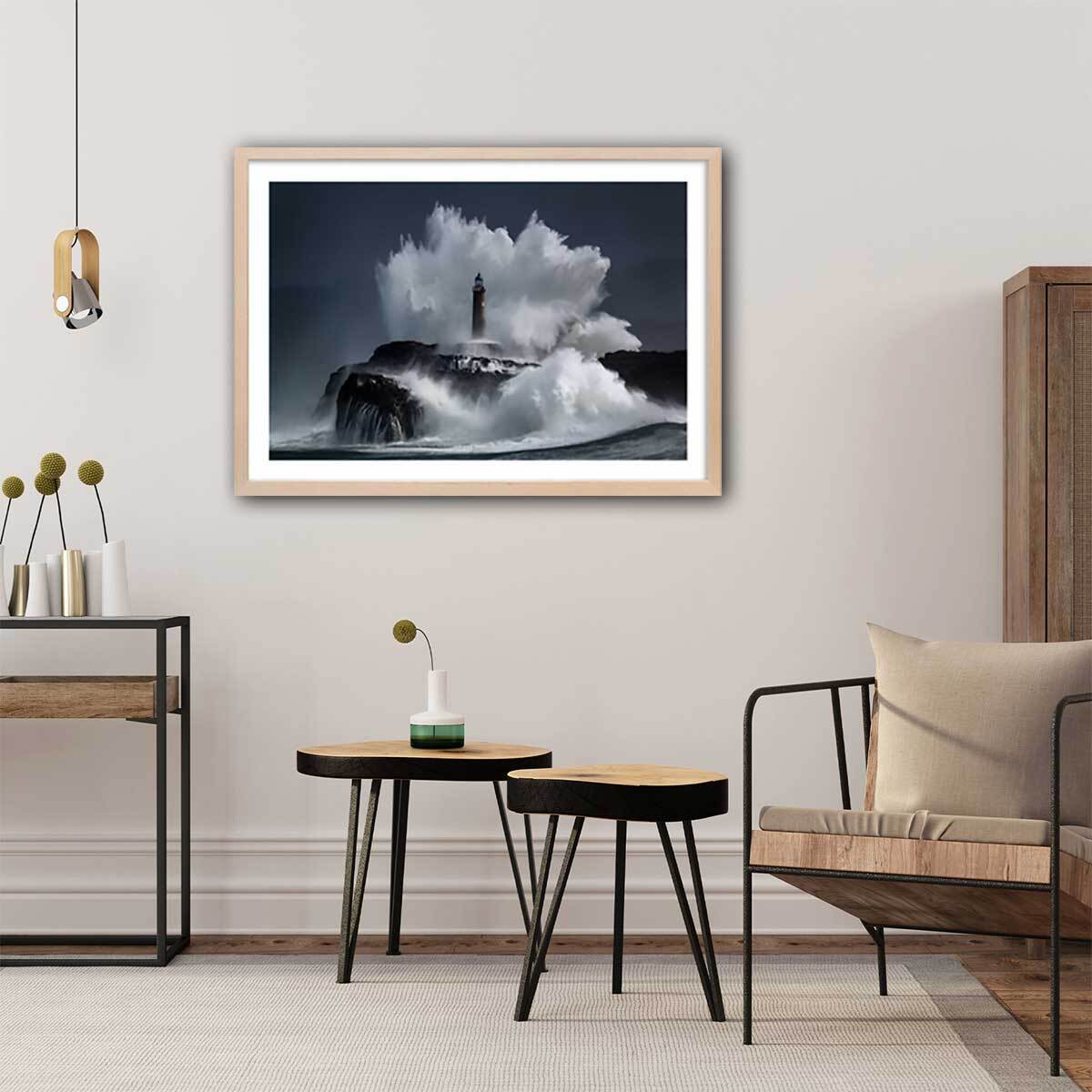 Affiche Phare fantôme Affiche + cadre en bois - Chêne