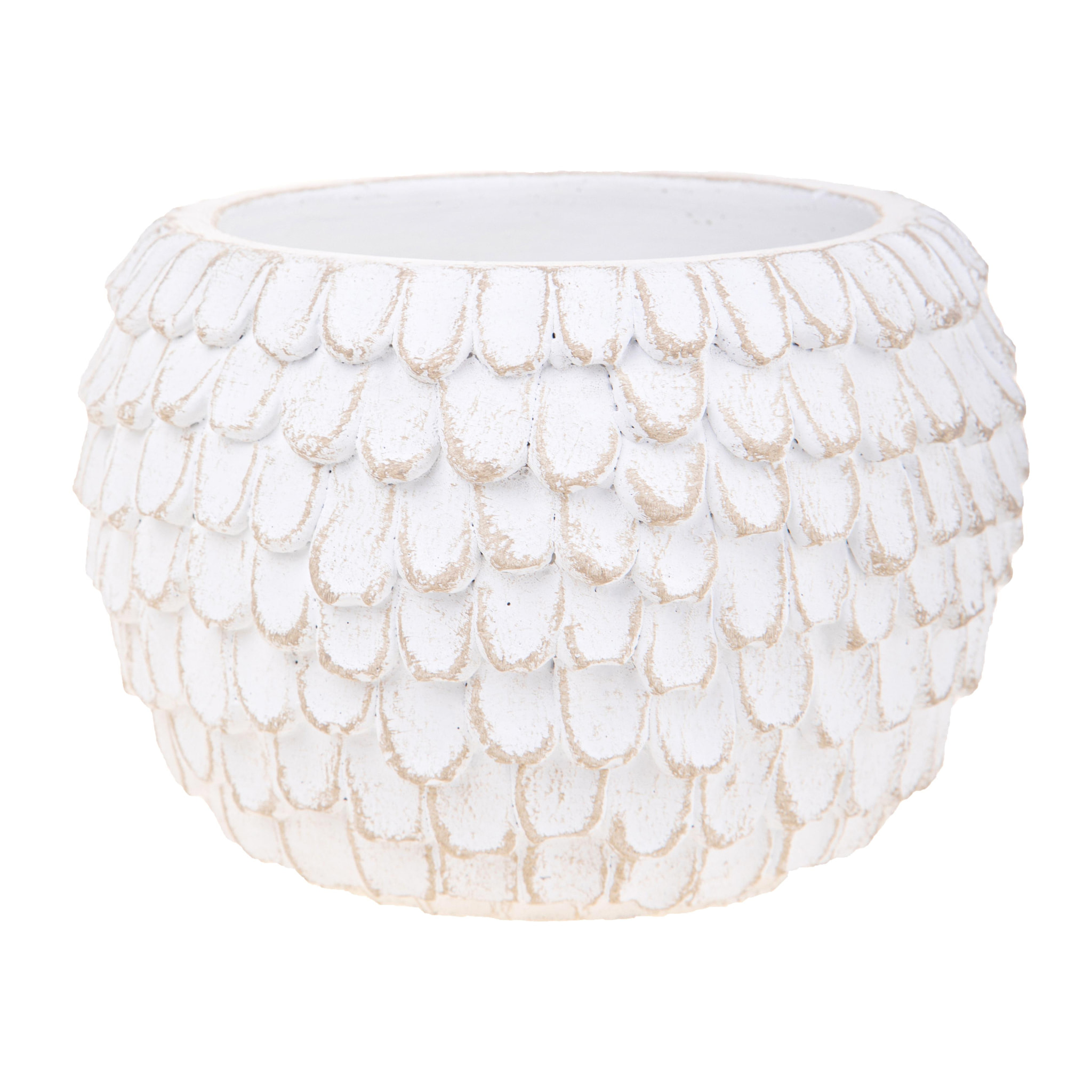 Cachepot Con Decorazione In Rilievo. Diametro 24 Cm - Pezzi 1 - 24X18,5X24cm - Colore: Bianco - Bianchi Dino - Decori Casa E Complementi