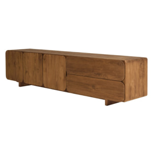 SIXTINE - Buffet 3 portes 2 tiroirs 200x48cm en bois de teck recyclé