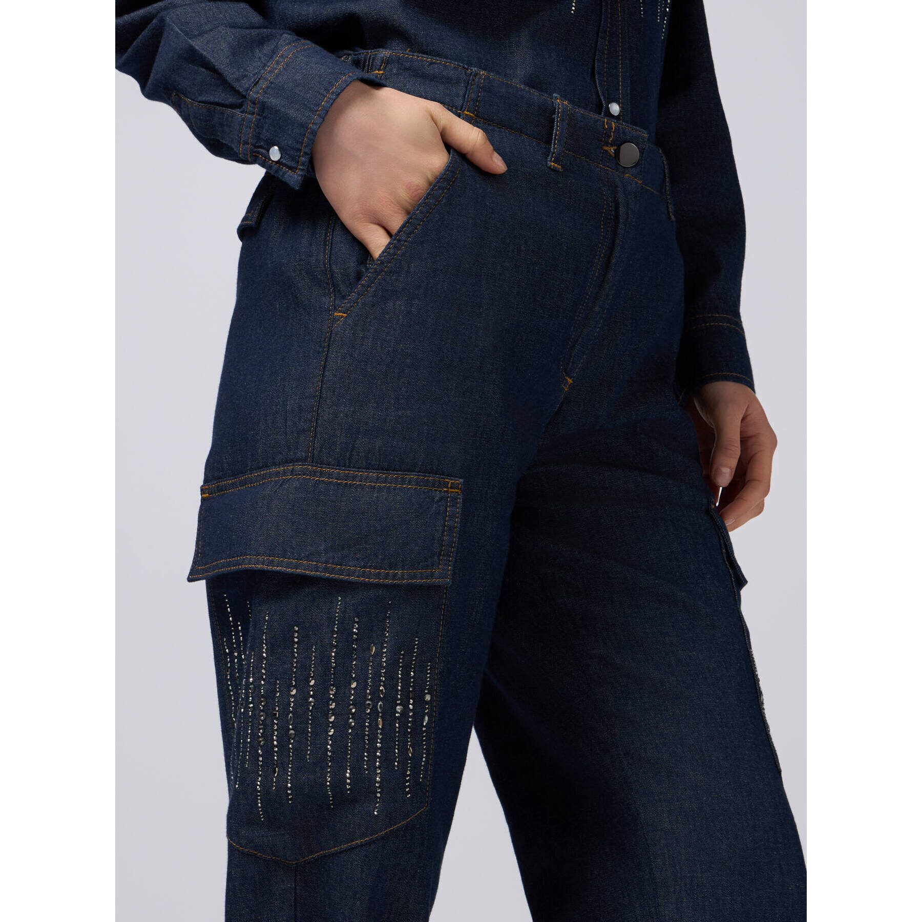 Oltre - Jeans cargo con micro cristales - Azul