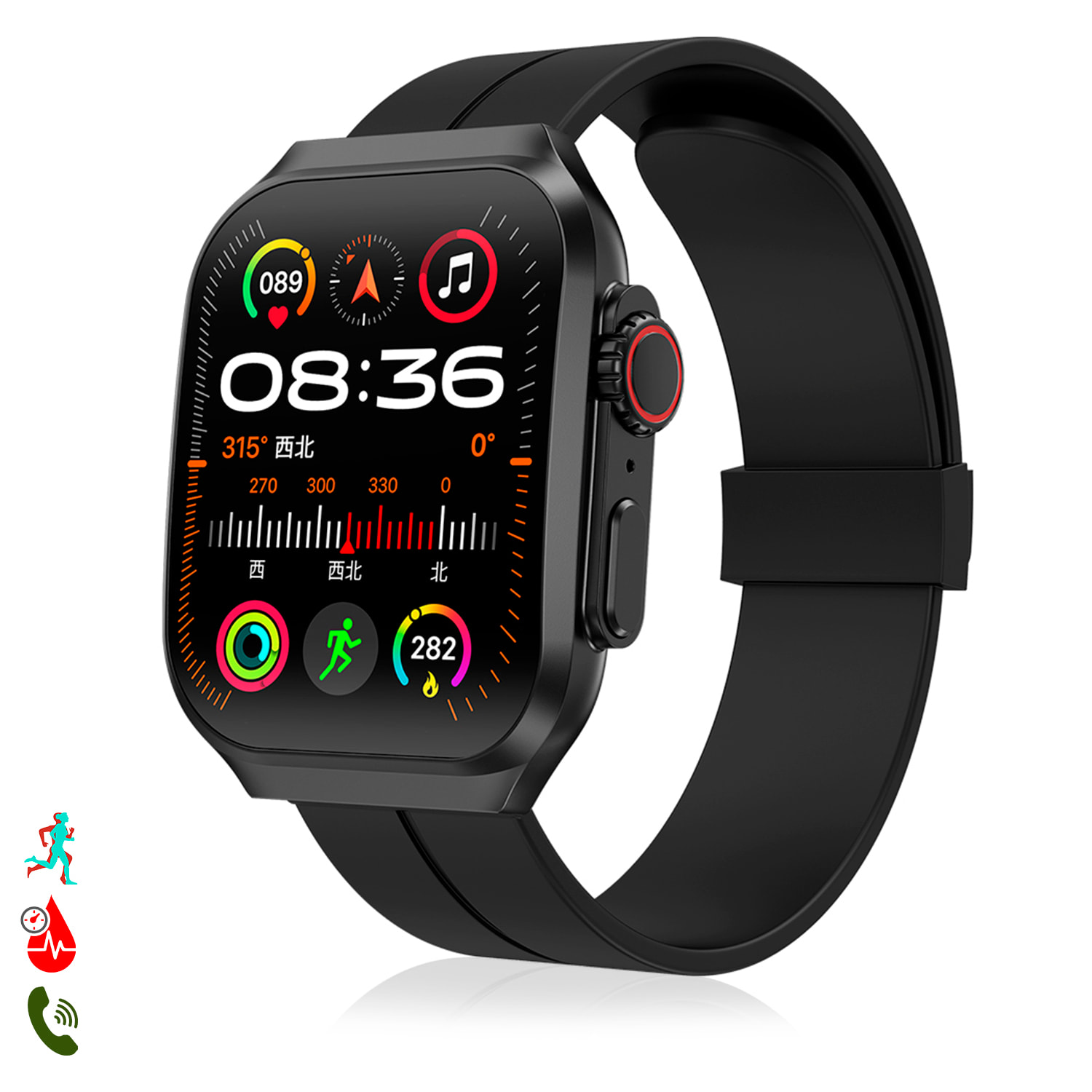 Smartwatch OP88. Schermo curvo AMOLED di 1,95 px, con chiamate Bluetooth, monitor della salute, corona multifunzione.