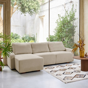 Canapé d'angle gauche 3 places tissu beige L 260 x P 88 / 139cm / x H 87cm - Dany