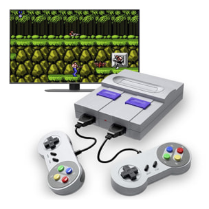 DAM Consola retro Super Mini SN-02 con 821 juegos clásicos de 8 bits. 2 mandos, HD1080P. 14x5x10,5 Cm. Color: Gris