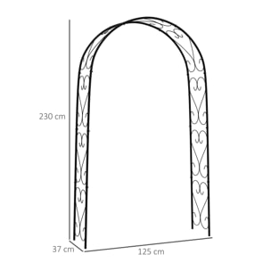 Arco de Jardín de Acero para Rosas Arco de Boda Diseño Espiral de Corazón para Plantas Trepadoras para Decoración Patio Terraza 125x37x230 cm Negro
