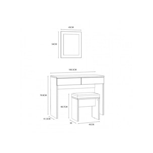 Ensemble coiffeuse en décor bois chêne avec miroir, table et banc - DAVID