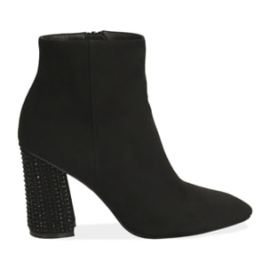 Ankle boots neri in microfibra, tacco gioiello 9 cm