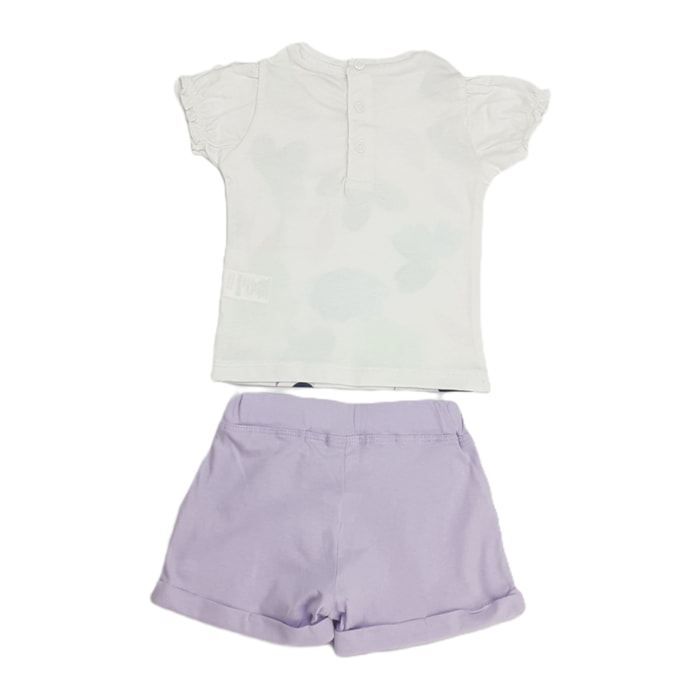 COMPLETO 2PZ TSHIRT FIORI E SHORT LILLA