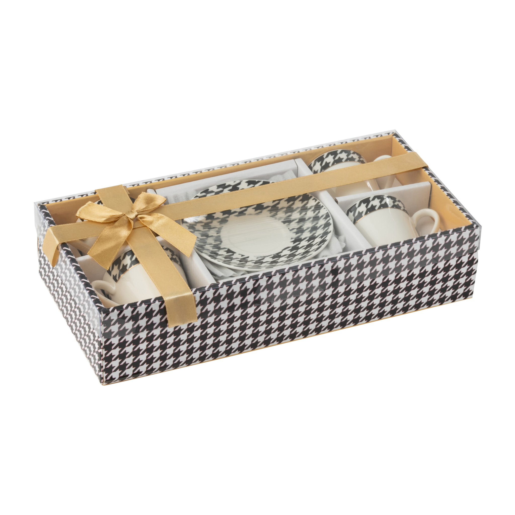 J-Line tasse + sous-tasse Pied-Poule - porcelaine - blanc - boite de 4