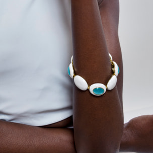 Pulsera de Ojo de Gato Azul acabada en oro amarillo de 18k