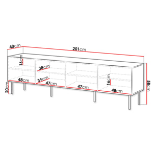Franco - meuble tv - effet bois - 4 portes - 200 cm - Bois / Noir
