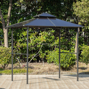 Pavillon jardin - abri barbecue - steakhouse 2 étagères - dim. 2,4L x 1,5l x 2,45H m - alu. métal noir toit polycarbonate