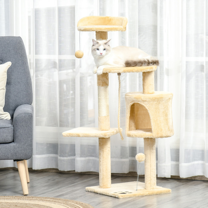 Árbol para Gatos de Madera Felpa y Sisal 40x40x114cm Beige