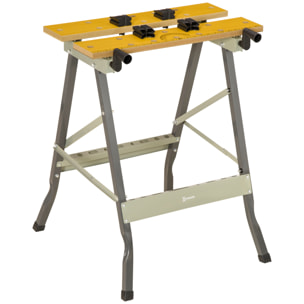 Banco de Trabajo Plegable, 4 en 1, Mesa de Trabajo con 4 Abrazaderas Ajustables, 2 Manivelas, 2 Paneles de MDF, para Garaje y Taller, Carga 100 kg, 62,5x60,5x78,5 cm, Natural y Gris
