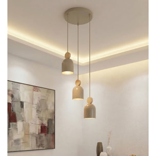 Lampada a sospensione MESI in acciaio beige e legno