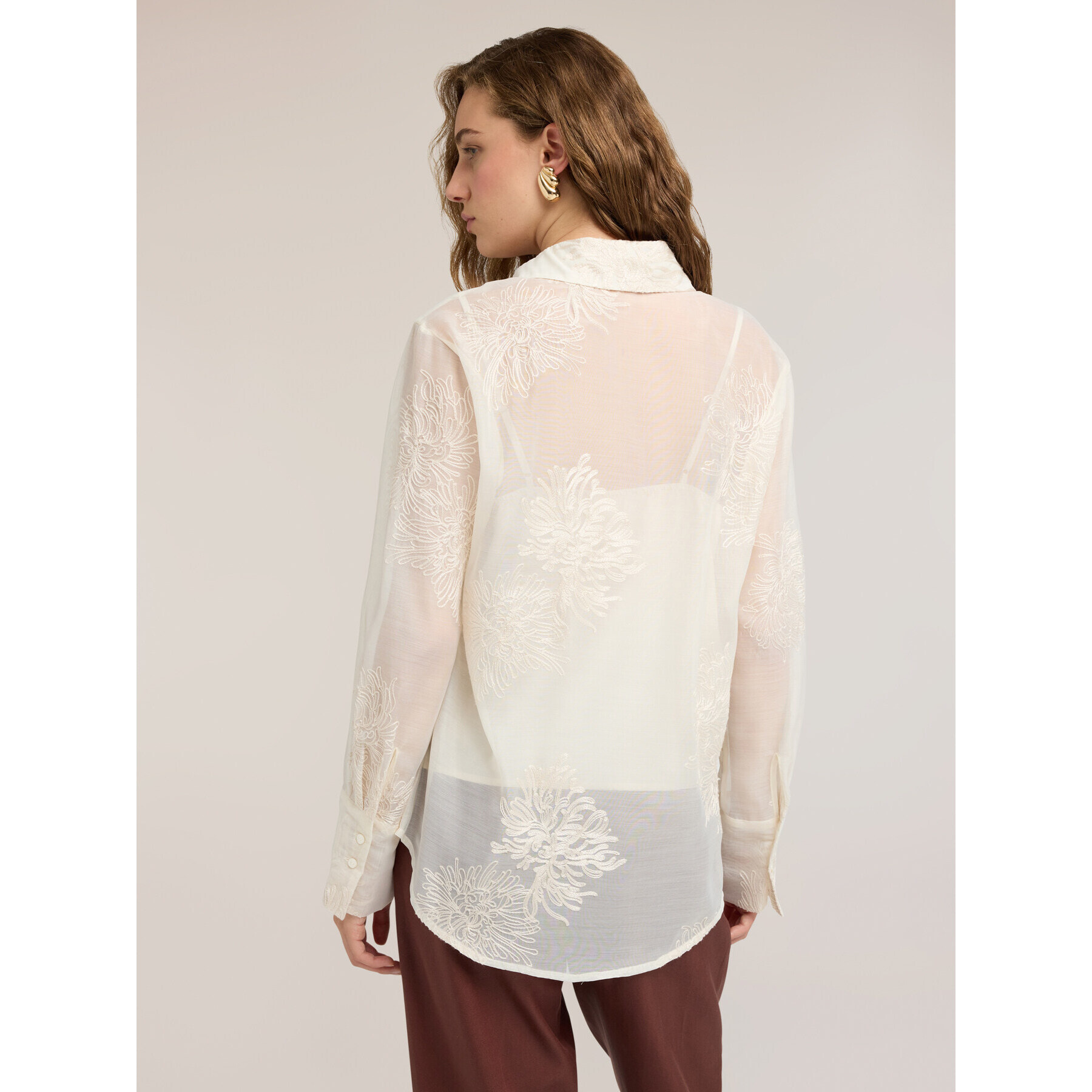 Motivi - Camicia in organza con ricami floreali - Bianco