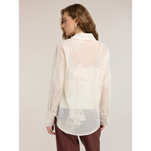 Motivi - Camicia in organza con ricami floreali - Bianco