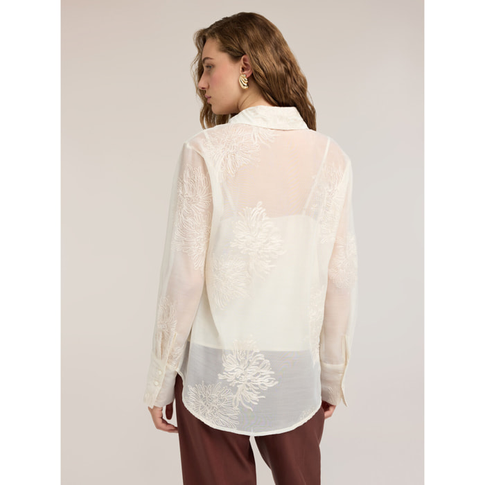 Motivi - Camicia in organza con ricami floreali - Bianco