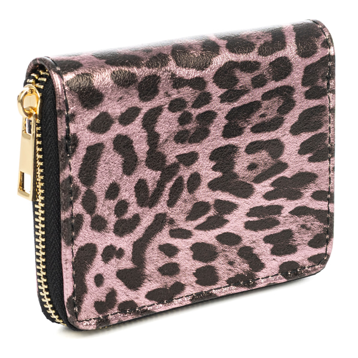 Avelengo cartera mujer, de piel auténtica Gamuza con estampado animal print leopardo lacada brillante.