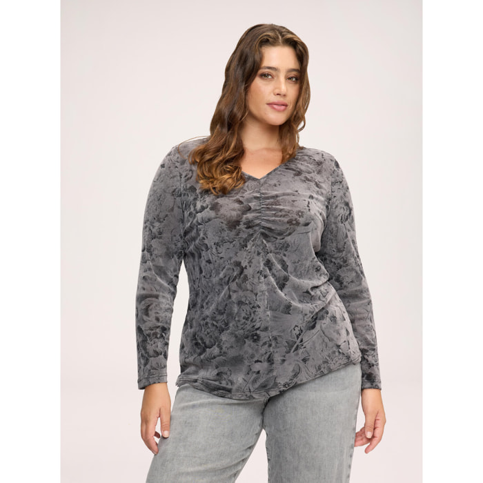 Fiorella Rubino - T-shirt in jersey con stampa e drappeggio - Grigio