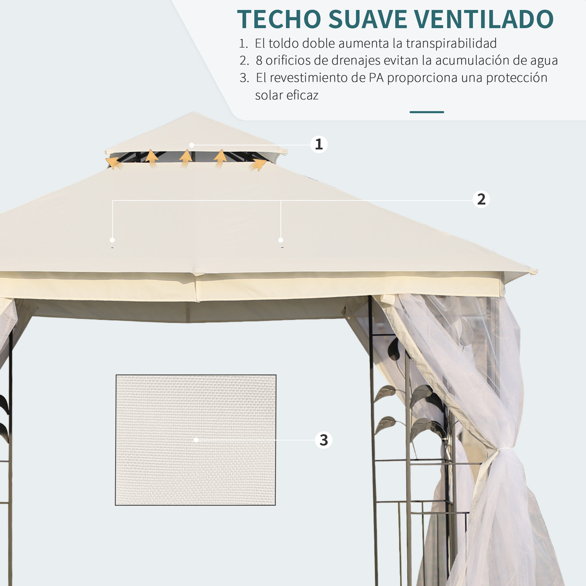 Carpas para Exterior Grandes Con Mosquitera Fácil de Drenar Poliéster Acero 3x3 cm