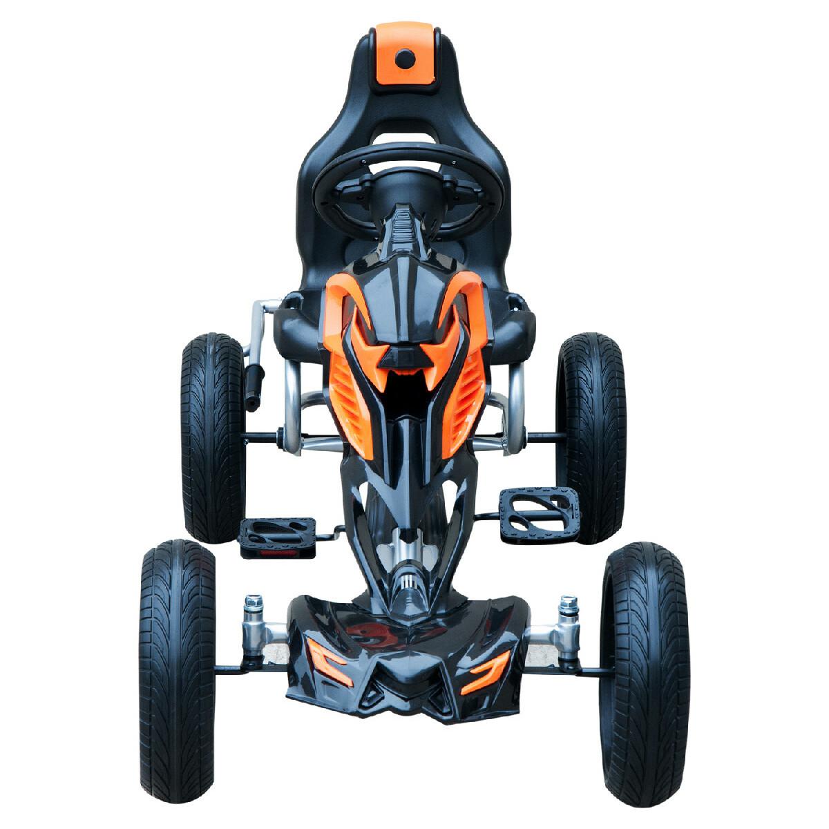 Kart à pédales Go-Kart enfants 122L x 60l x 70H cm Ø roues 29 cm siège ergonomique orange noir