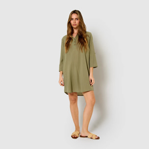 Vestido corto algodón liso verde cacería