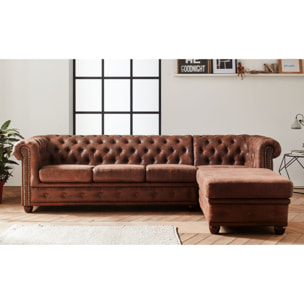 Winston - Canapé d'angle Chesterfield - 4 places - style industriel - droit - Marron