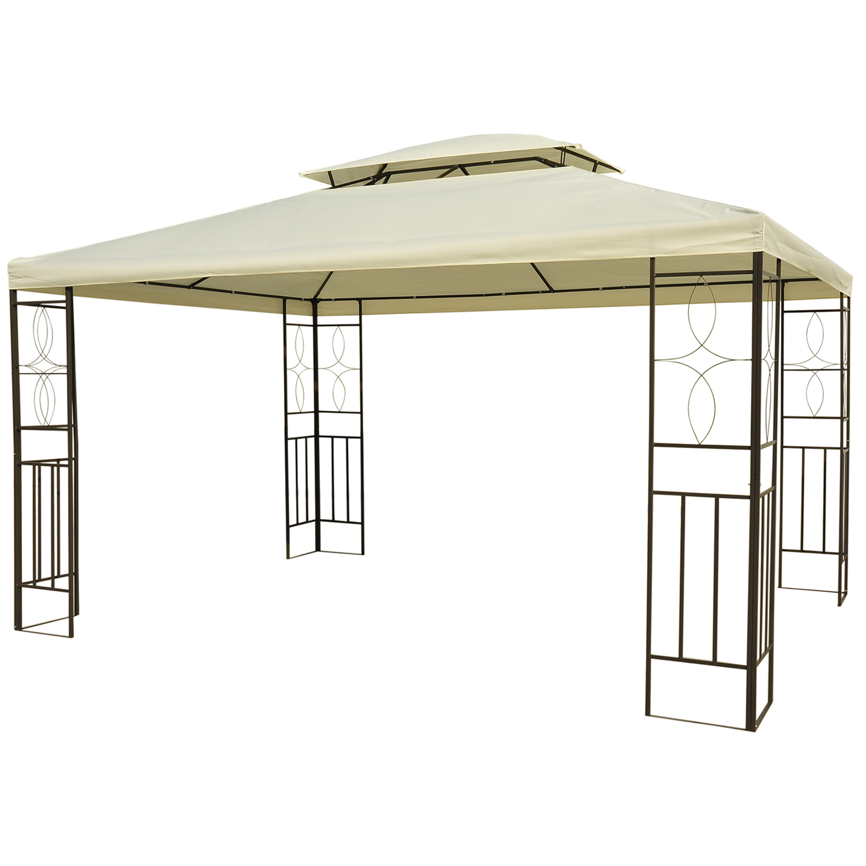 HOMCOM Tonnelle Pavillon de jardin barnum style colonial double toit 4 x 3 m acier crème