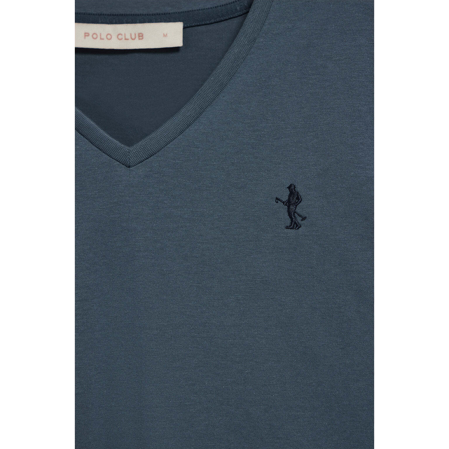 Maglietta blu denim con scollo a V e ricamo Rigby Best