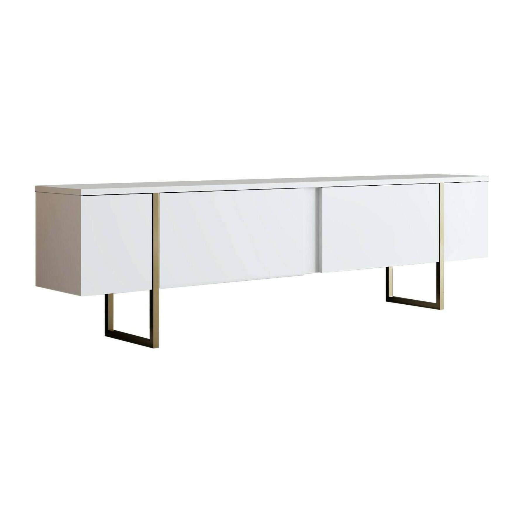 Mobile porta TV Dgridell, Credenza da soggiorno, Armadio basso per TV, Base parete attrezzata, 180x30h50 cm, Bianco e Oro