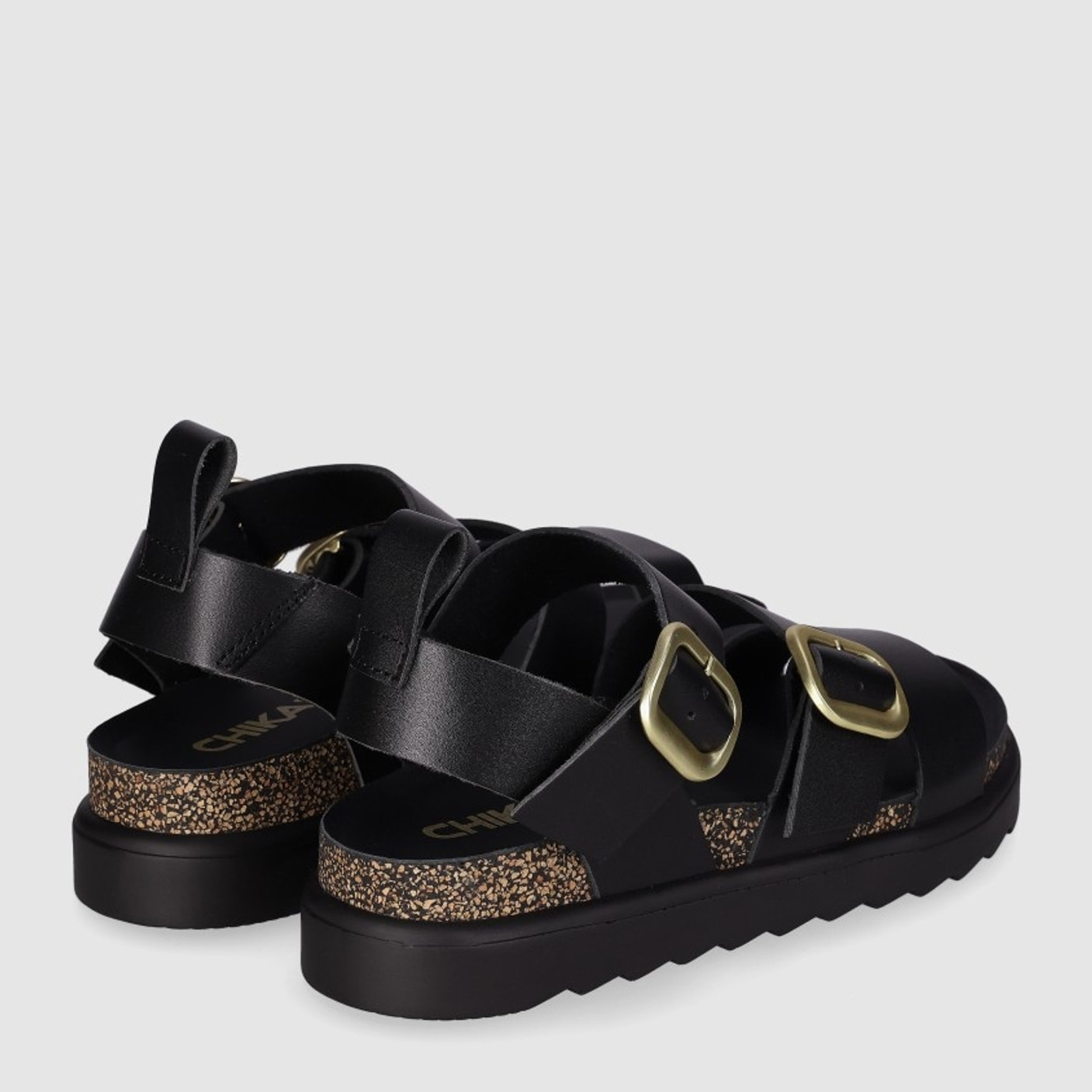 Sandalias de Piel - Negro - Tacón: Bajo