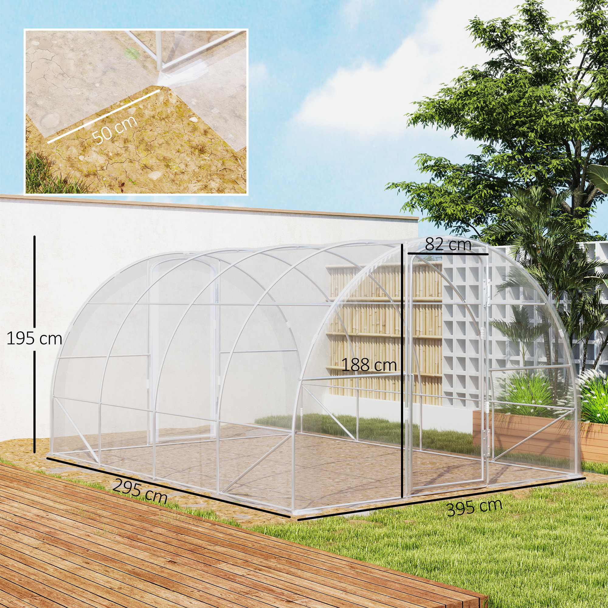 Invernadero de Túnel 4x3x2 m Invernadero de Jardín con 2 Puertas Cubierta PE 150g/m² Estructura de Acero Galvanizado y Techo Redondeado para Cultivos Plantas Flores Transparente