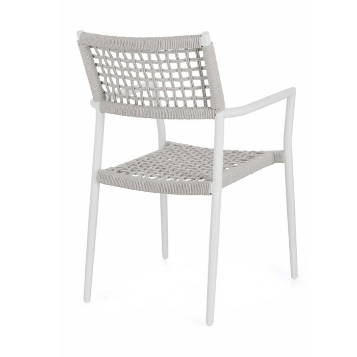 Set di 4 sedie con braccioli BLANES in alluminio bianco e corda grigio