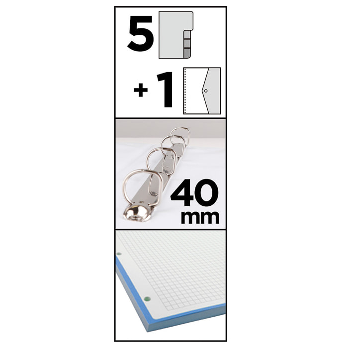 PACK 6 UNITÀ CARTELLA 4 ANELLI CON RICAMBIO A4 SKATE