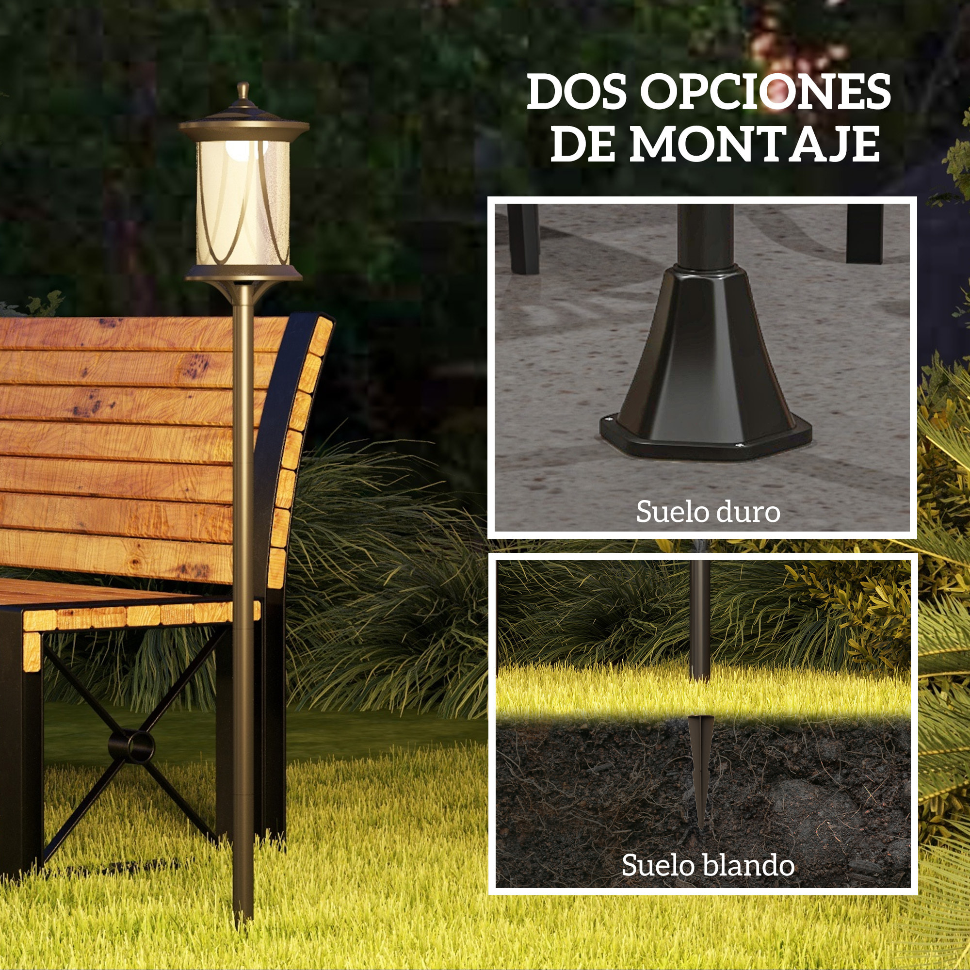 Farola Solar Luz Solar de Exterior con Panel Solar Encendido y Apagado Automático IP44 para Terraza Patio 17x17x127 cm Negro