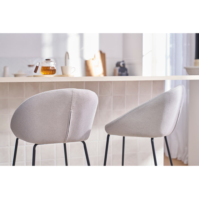 Tabourets de bar design tissu gris clair 65 cm (lot de 2) SHERU