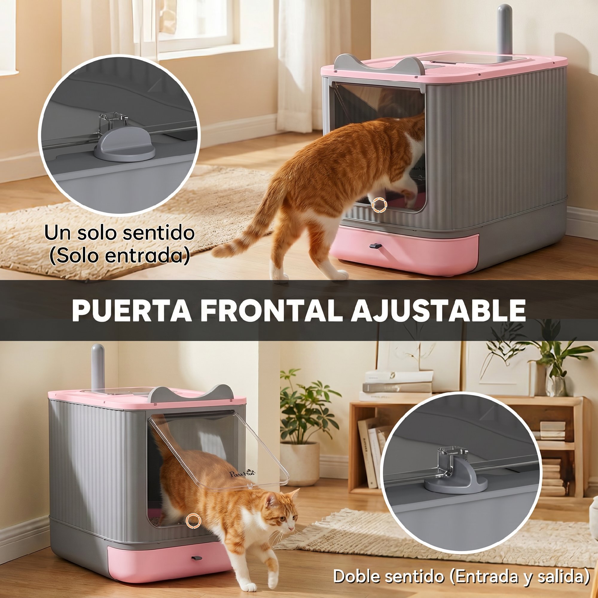 Arenero para Gatos Cubierto M, Caja de Arena para Gatos Medianos, Arenero con Tapa Abatible, Entrada Frontal, Salida Superior, Pala, Bolsas Desodorantes, Fácil de Limpiar, Antifugas, Rosa