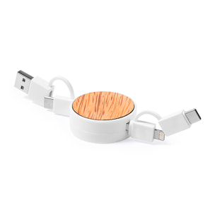 Cavo caricabatterie Nature Coconut, dati. Cavo estensibile. Connessione micro USB, tipo C e Lightning 9 V CC 2,1 A