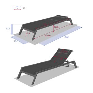 Transat "Allure" poivre & graphite 2 roues en aluminium traité époxy