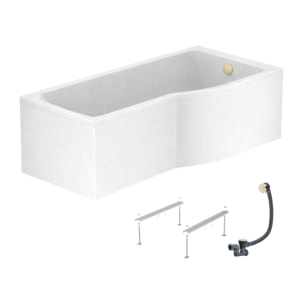 Baignoire bain douche 150 x 80 cm droite Connect Air + tablier + pieds + vidage Doré