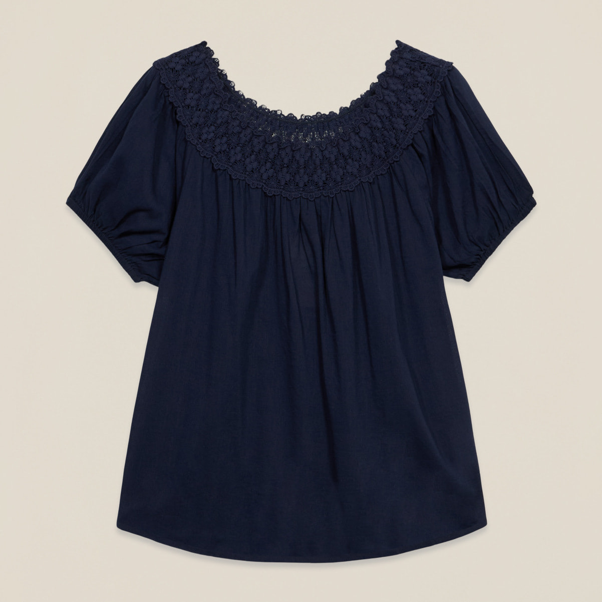 Oltre - Blusa in mussola con pizzo - Blu