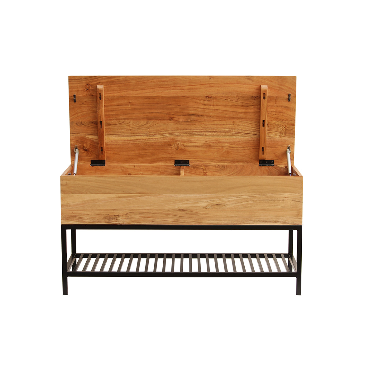 Banc d'entrée industriel avec coffre de rangement en bois massif et métal noir L100 cm SORG