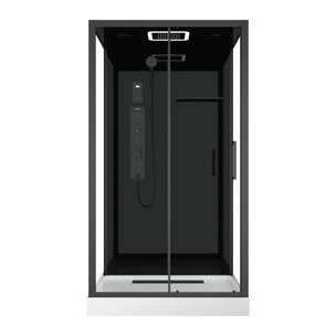 Cabine de douche Hydromassante 115x90x218 cm - Porte coulissante - Fonds & Profilés Noir Mat