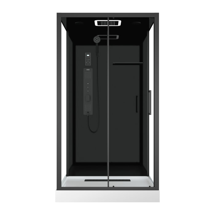 Cabine de douche Hydromassante 115x90x218 cm - Porte coulissante - Fonds & Profilés Noir Mat