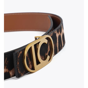 Cintura reversibile con stampa animalier e fibbia ovale con logo