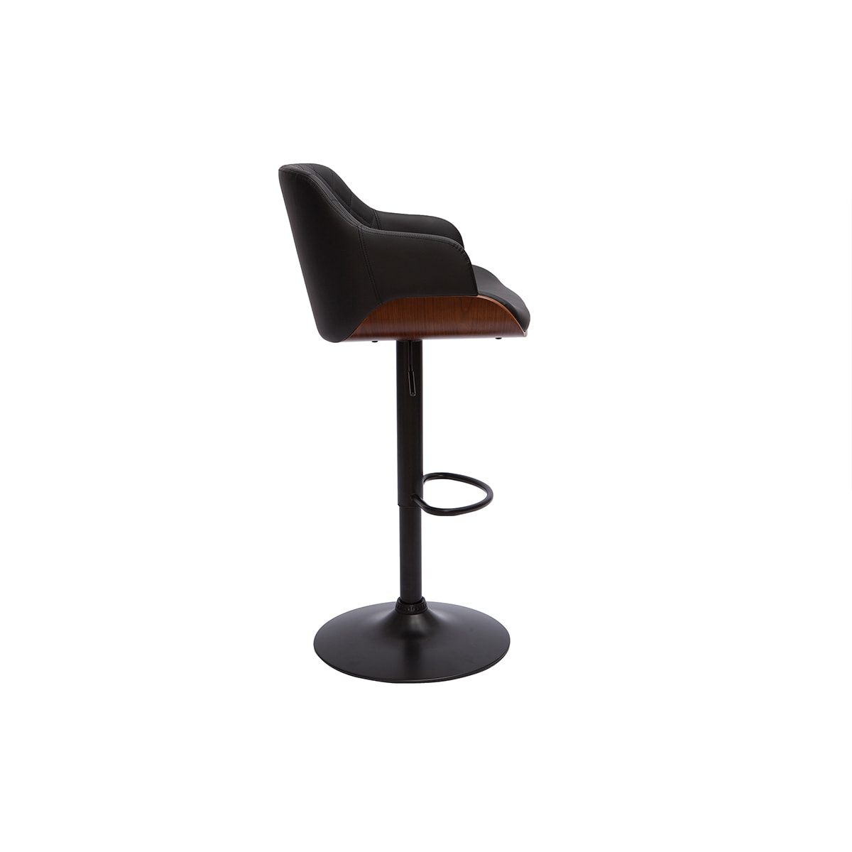 Tabouret de bar design réglable pivotant 360° noir et bois foncé LUCIEN