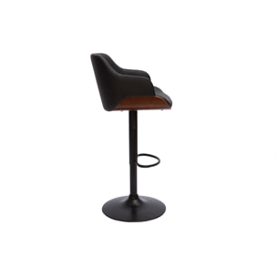 Tabouret de bar design réglable pivotant 360° noir et bois foncé LUCIEN