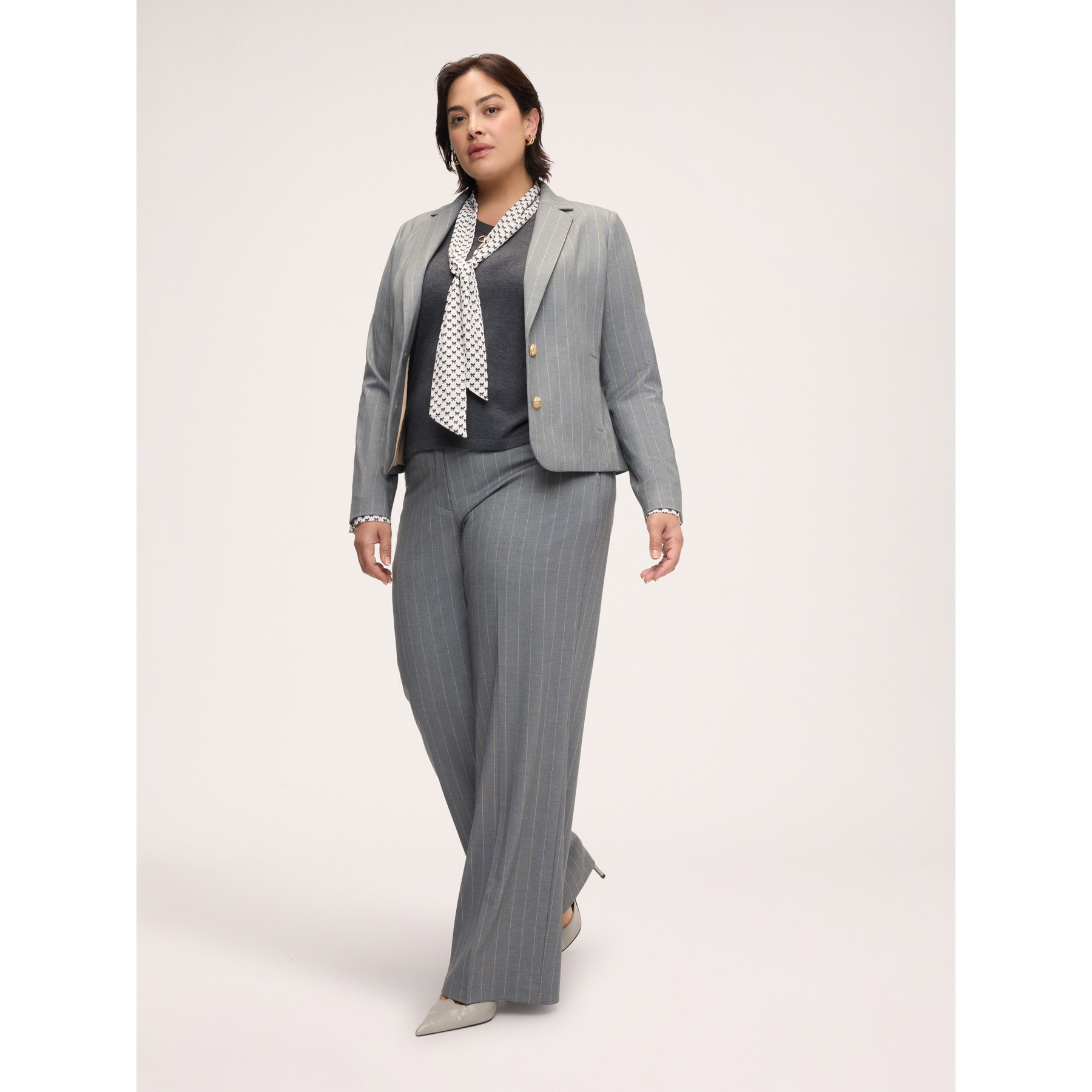 Fiorella Rubino - Blazer gessato con bottoni dorati - Grigio