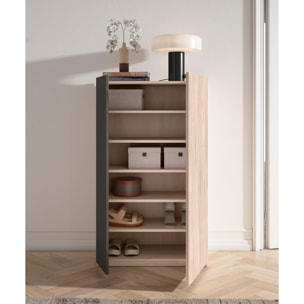 Zapatero Akra melamina roble claro puerta grafito 122x70x35 cm